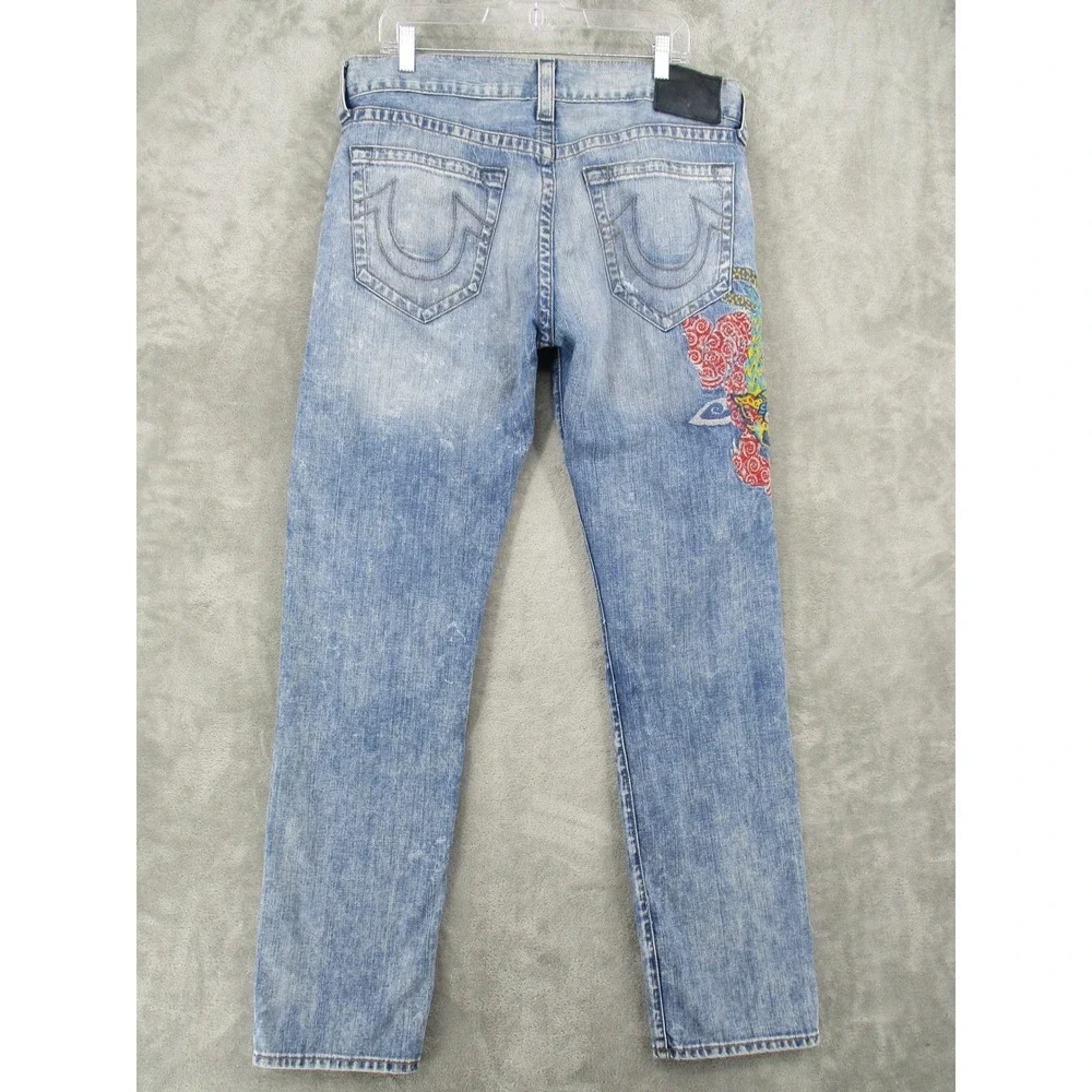 True Religion Jeans Mens 36 Geno Ojai Escape Dragon Embroidered Distressed‎ Blue